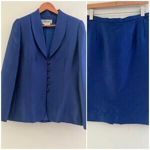 Carlisle 2 Piece Skirt Suit Quilted Royal Blue Silk Blend Size 14 SG